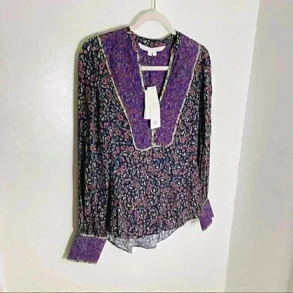NEW Veronica Beard Betta Blouse Floral Bohemian Purple Quiet Luxury Garden Party - Picture 4 of 8